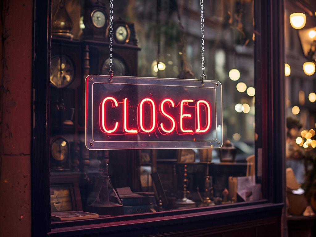 Illuminated Neon Closed Sign Storefront Photo for Art