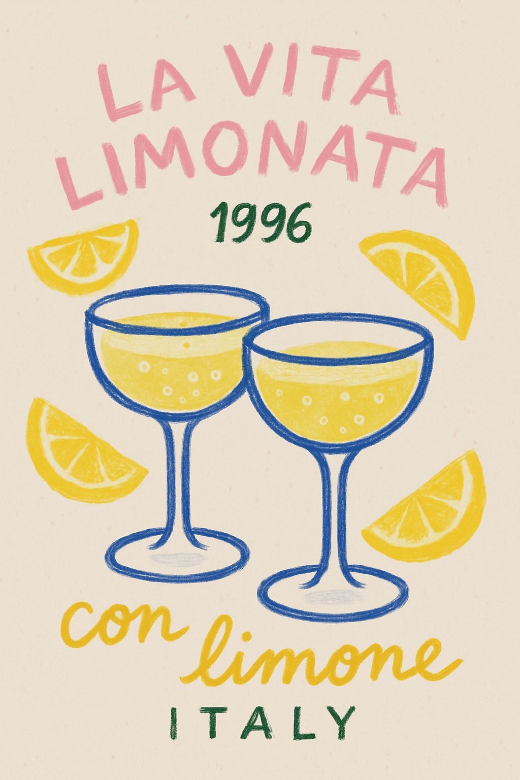 Cheerful Lemonade Illustration with La Vita Limonata Text Poster