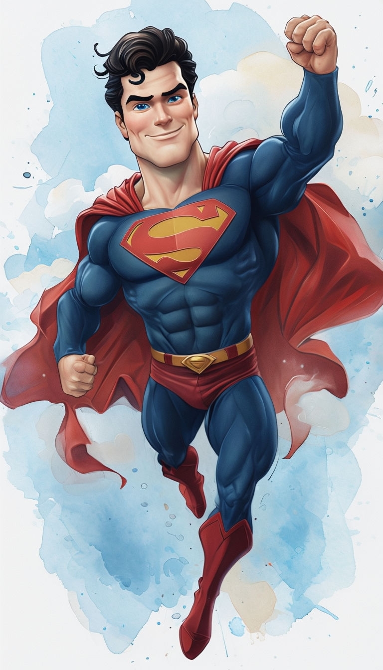 Dynamic Superman Caricature Illustration for Art Poster