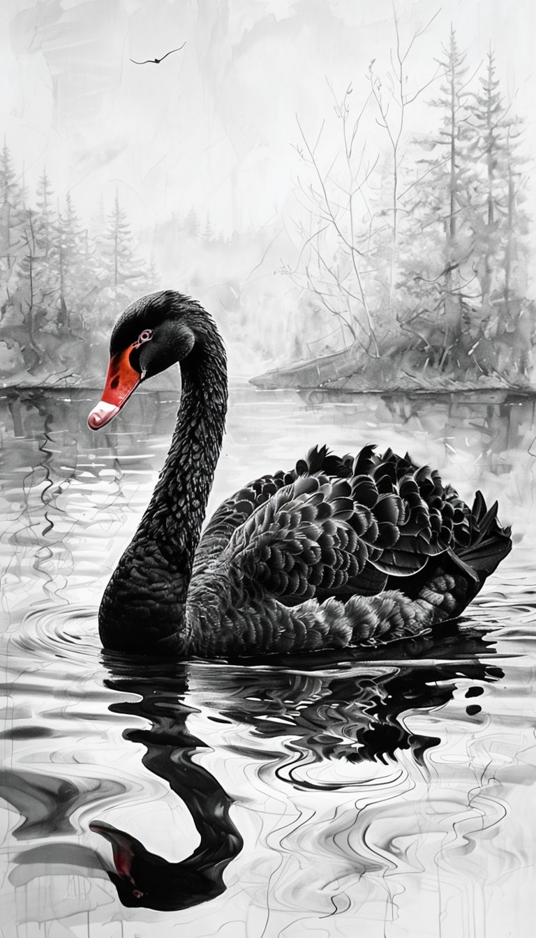 Elegant Black Swan with Red Beak Swimming in Calm Waters Phone Case Cover