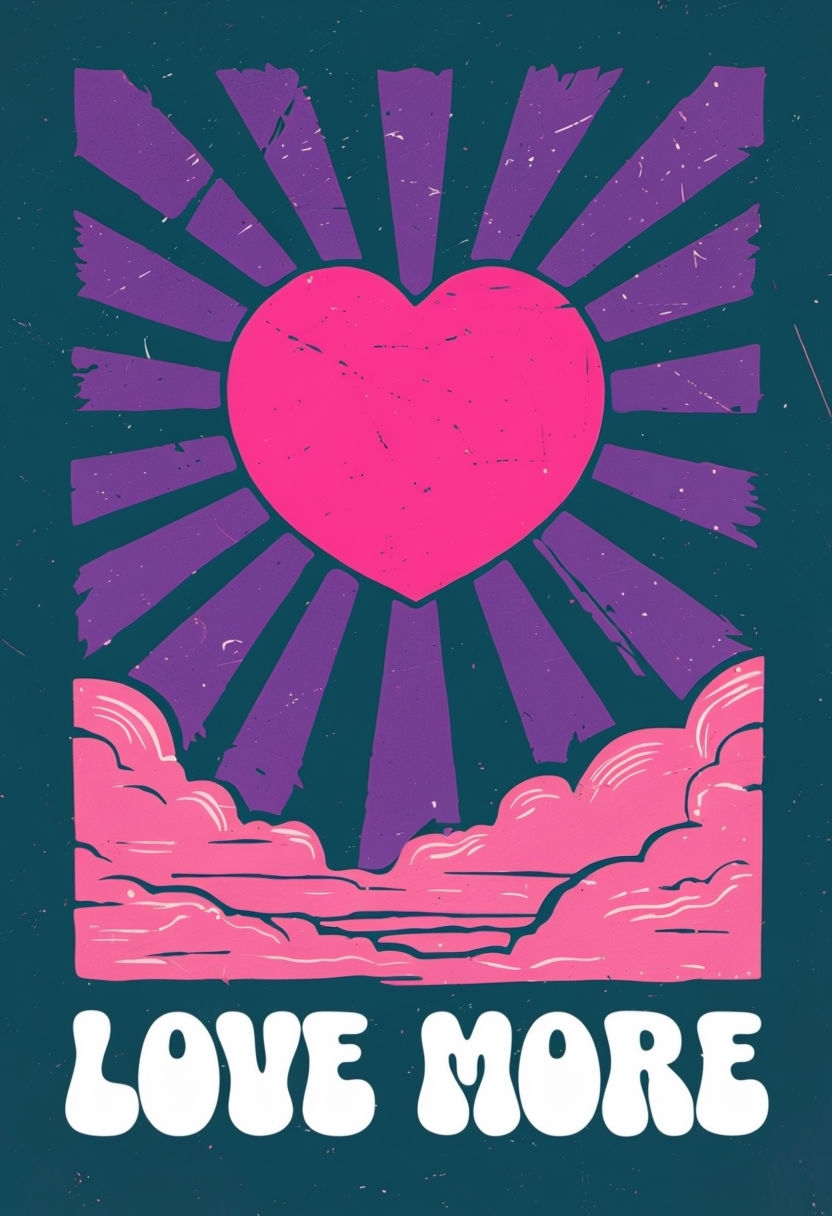 Vibrant Retro Love More Heart Graphic Design Poster