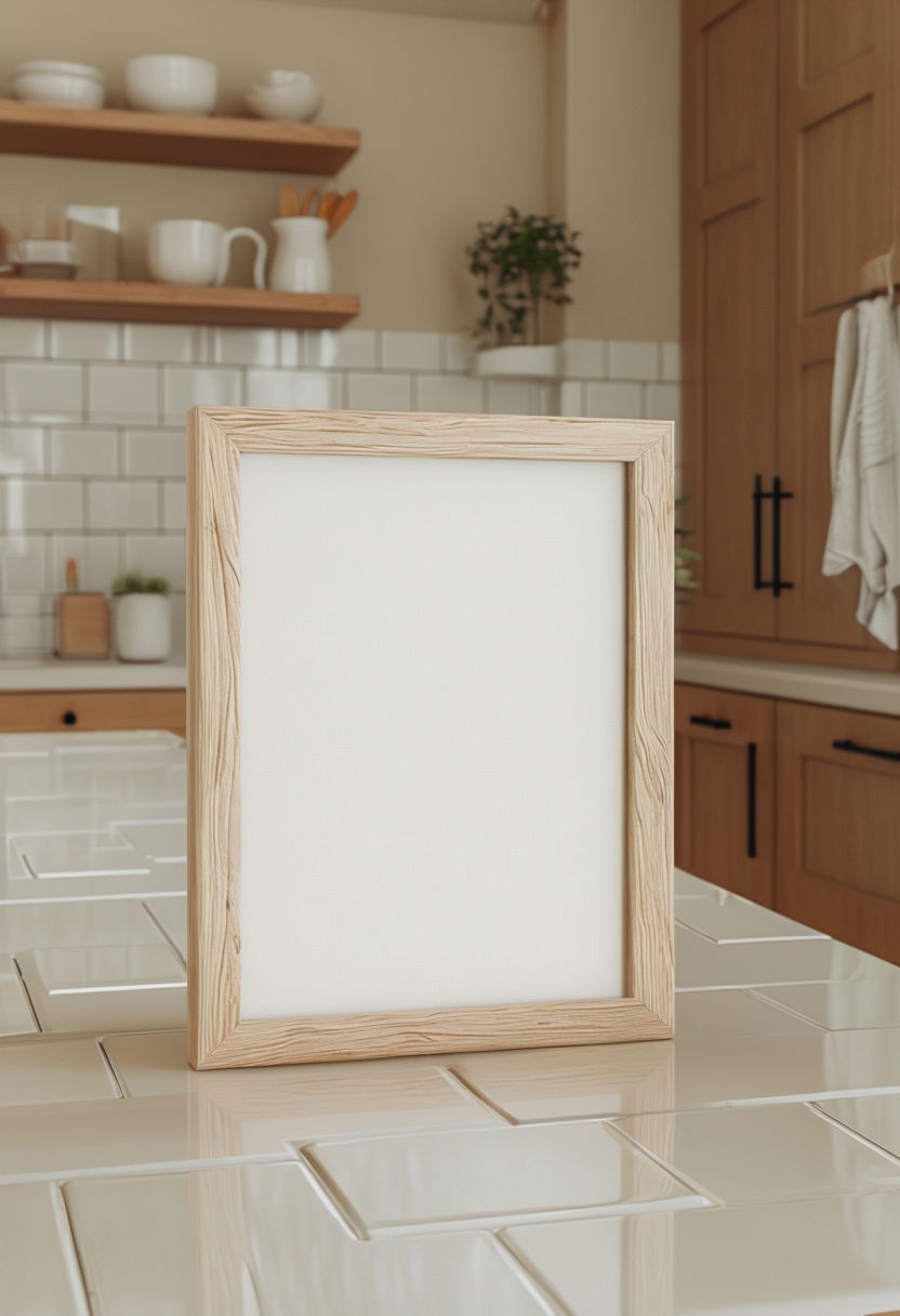 Minimalist Wooden Frame Mockup in Contemporary Kitchen Setting