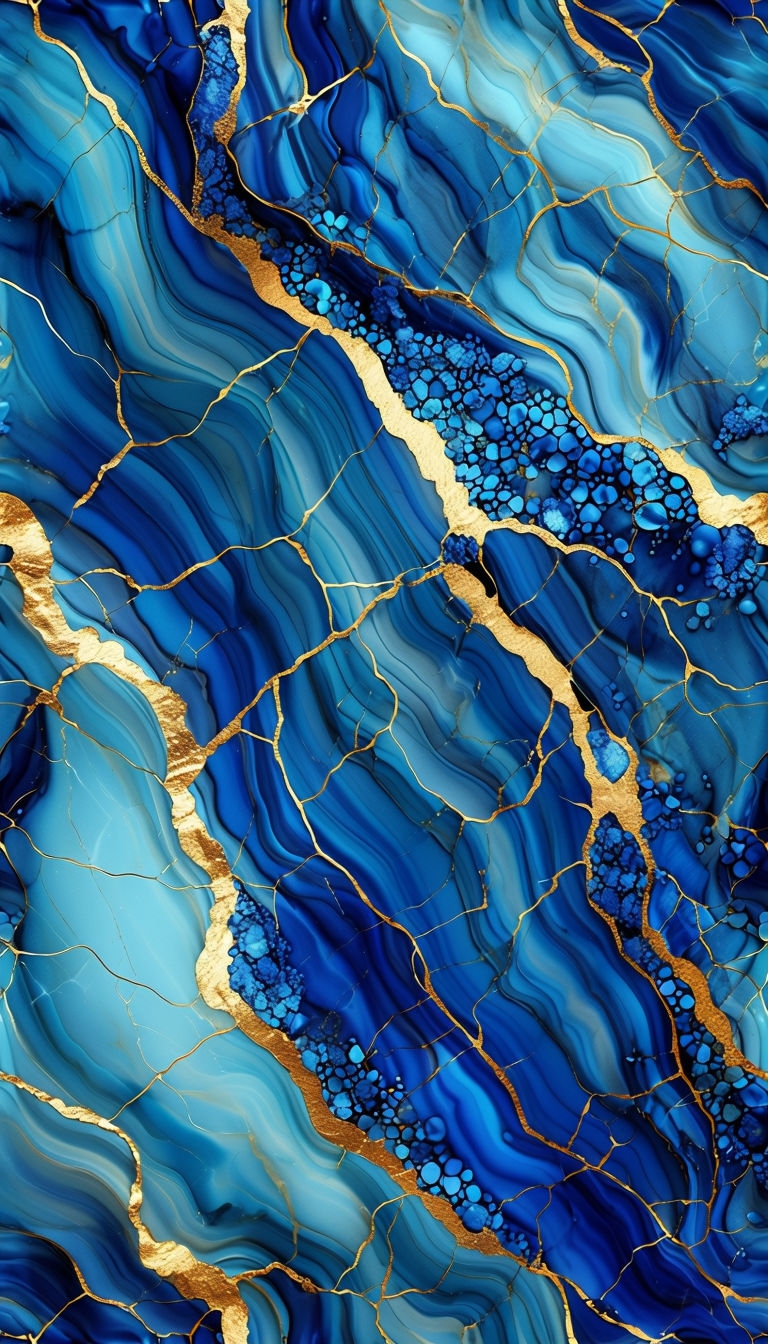 Deep Blue Teal Marble Abstract Design with Gold Accents Phone Case Cover