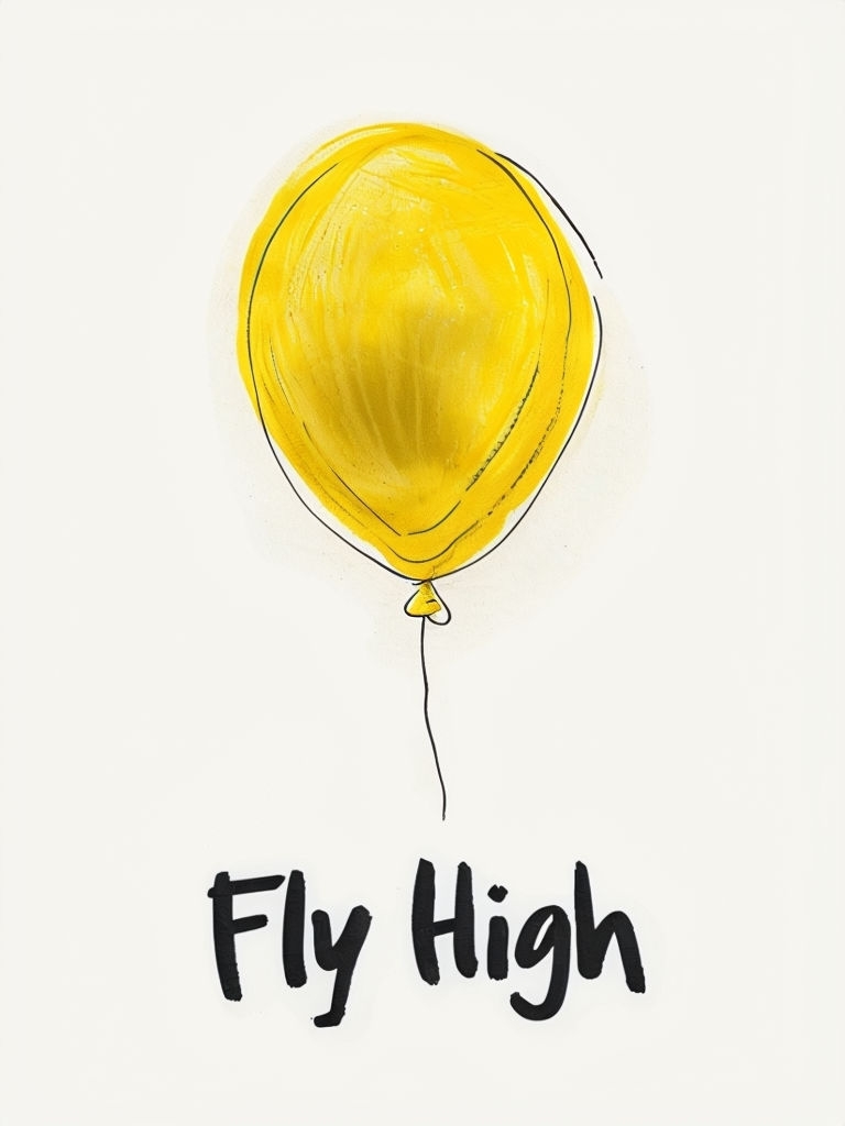 Minimalist Yellow Balloon with Fly High Message Poster