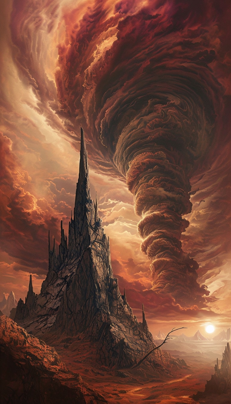 Intense Otherworldly Landscape with Jagged Mountain Peak Mobile Wallpaper