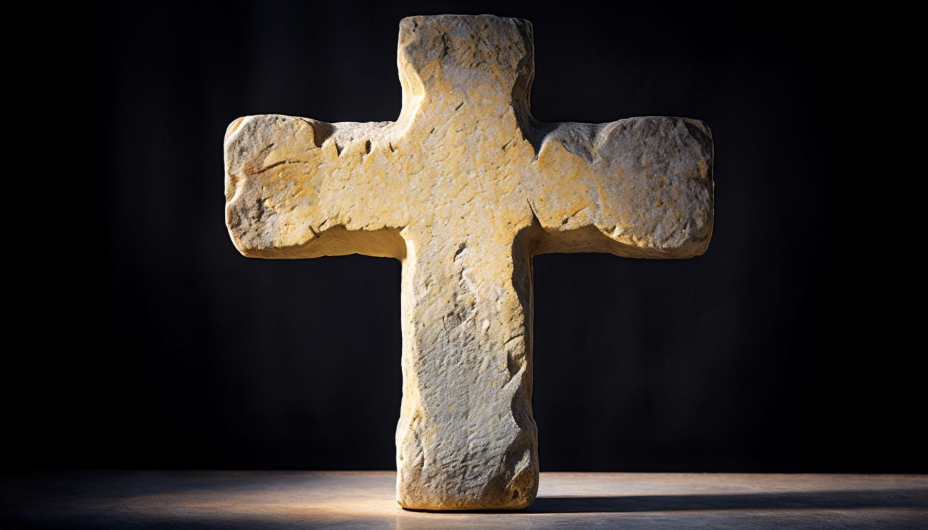 Rustic Stone Cross Against Black Background Virtual Background