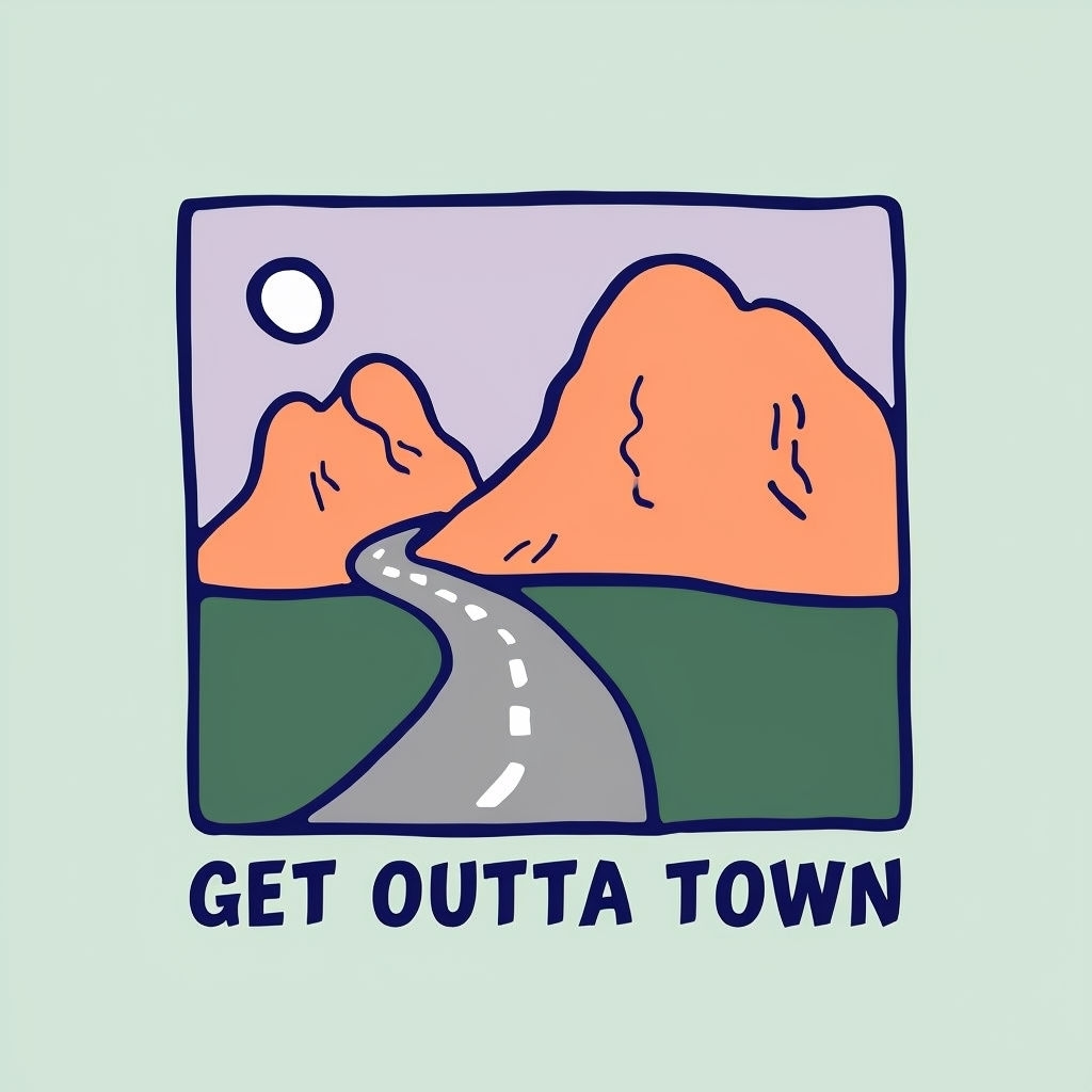 Adventurous Get Outta Town Cartoon Landscape Sticker