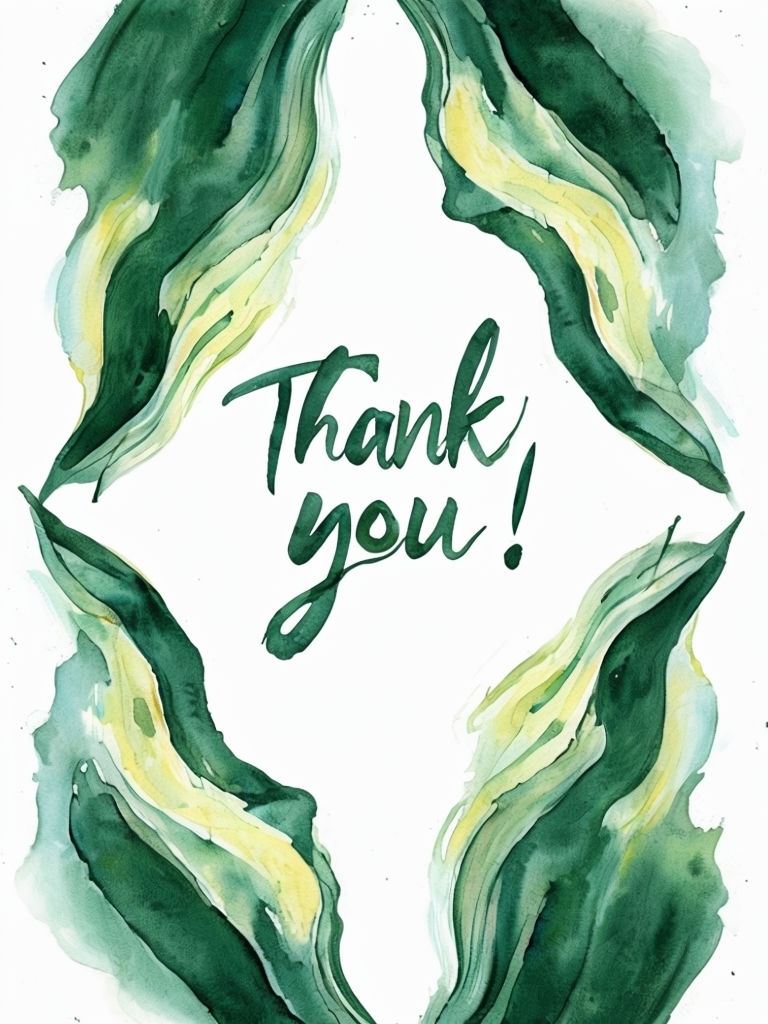 Thank You Watercolor Leaf Frame Illustration for Cards & Invites