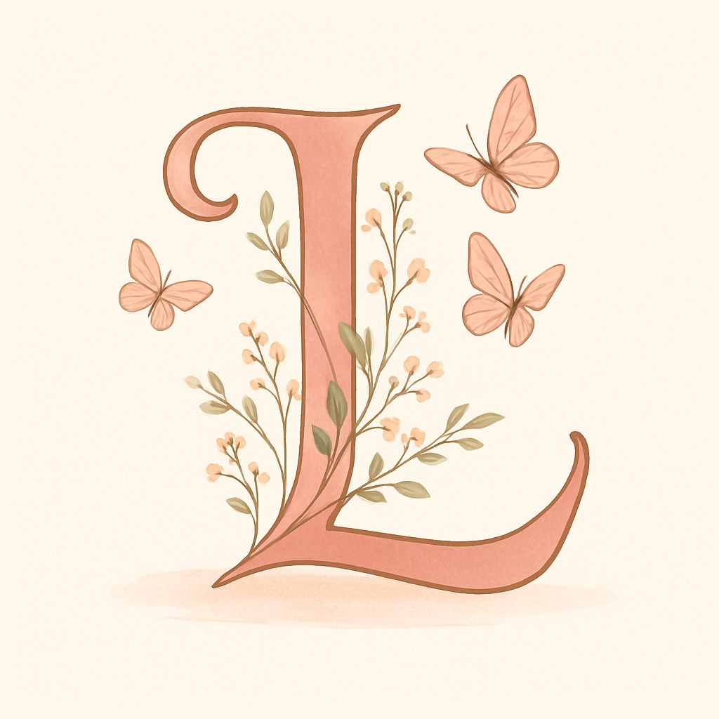 Ornate Letter L with Botanical Elements and Butterflies Monogram