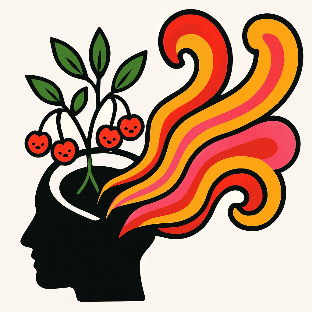 Abstract Colorful Brain with Plant and Cherries Sticker