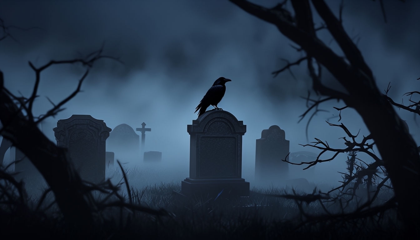 Eerie Moonlit Graveyard Scene with Haunted Atmosphere Background