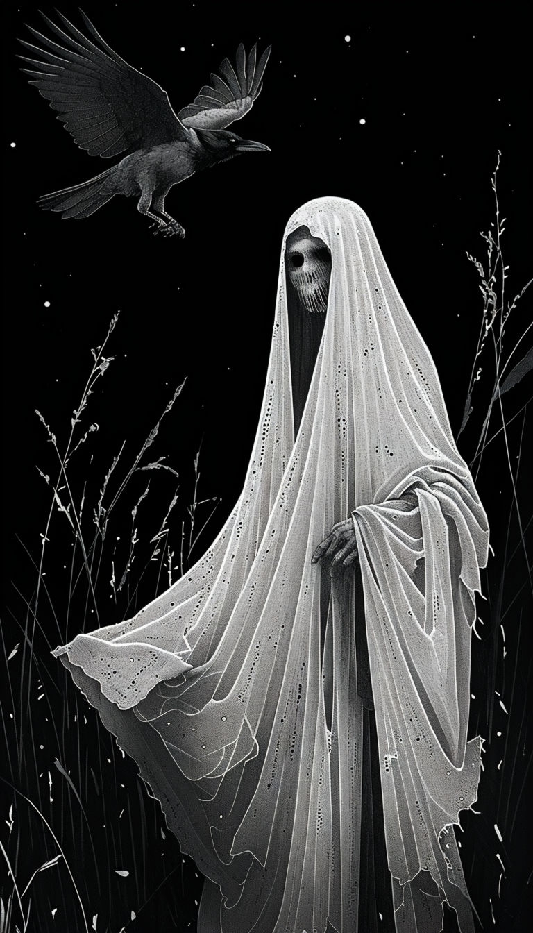 Mysterious Ghostly Figure Pointillism Illustration Mobile Wallpaper