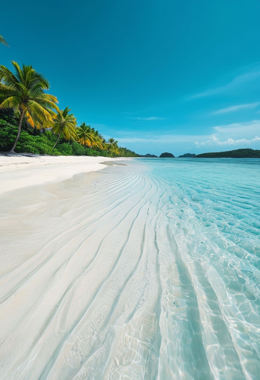 Stunning Tropical Beach Paradise with Palm Trees Mobile Wallpaper