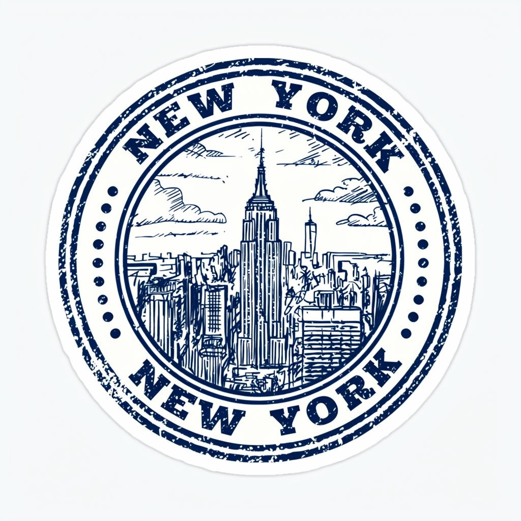 Vintage New York City Skyline Circular Stamp Sticker