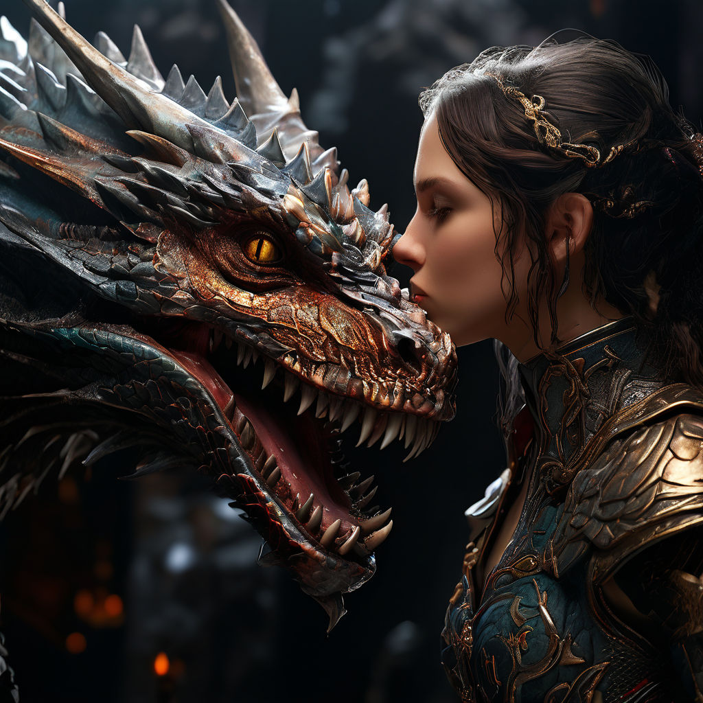 dragon woman lady kissing lady