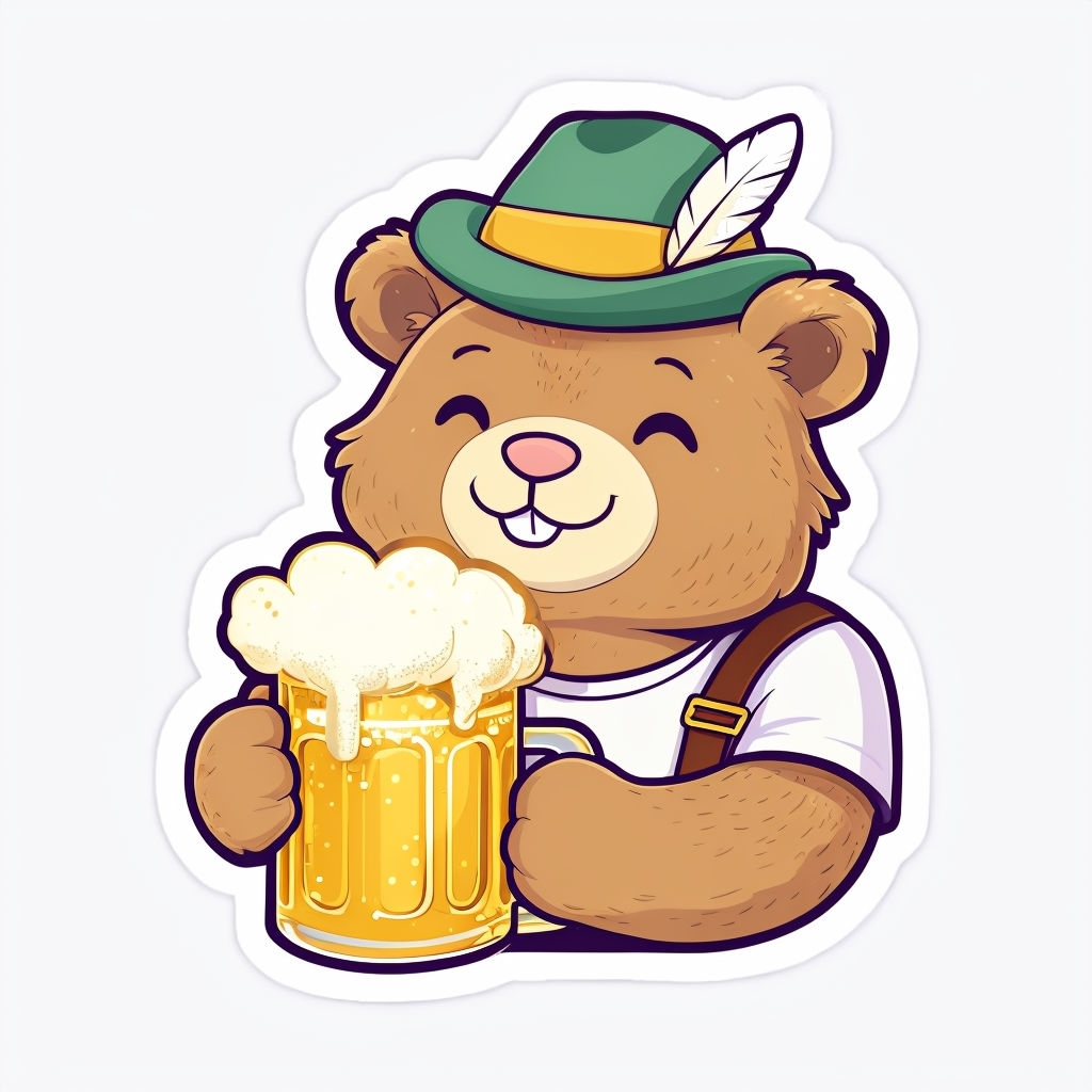 Cute Cartoon Bear with Beer Mug Cheerful Sticker