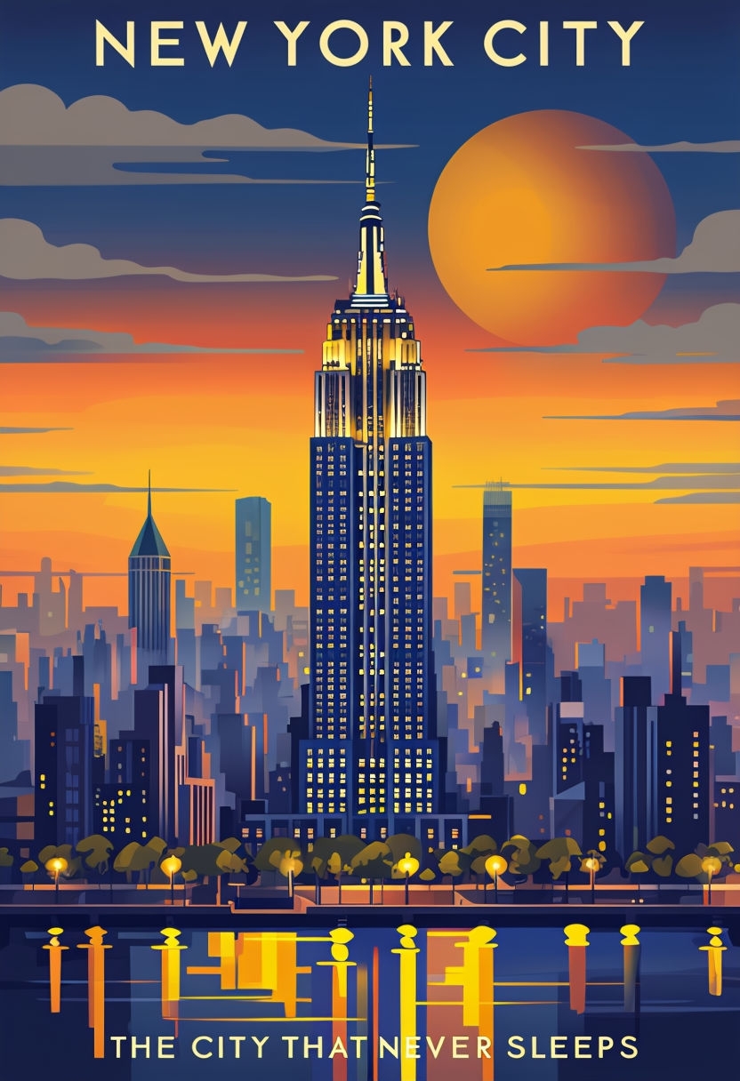 Vintage New York City Travel Poster with Empire State Building