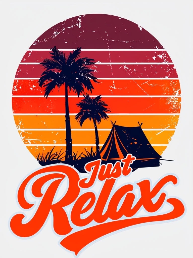 Vintage Sunset Relaxing Palm Trees Camping T-Shirt
