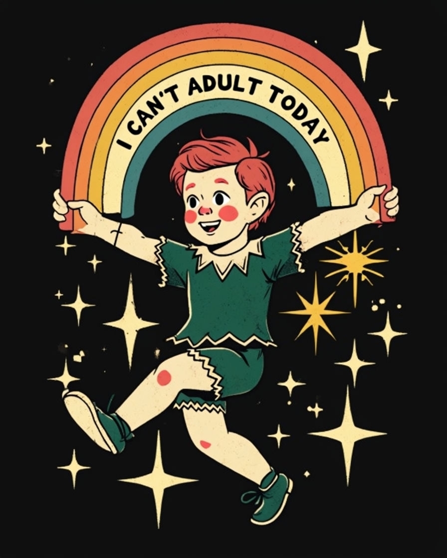 Cheerful Cartoon Elf with Rainbow and Stars T-Shirt
