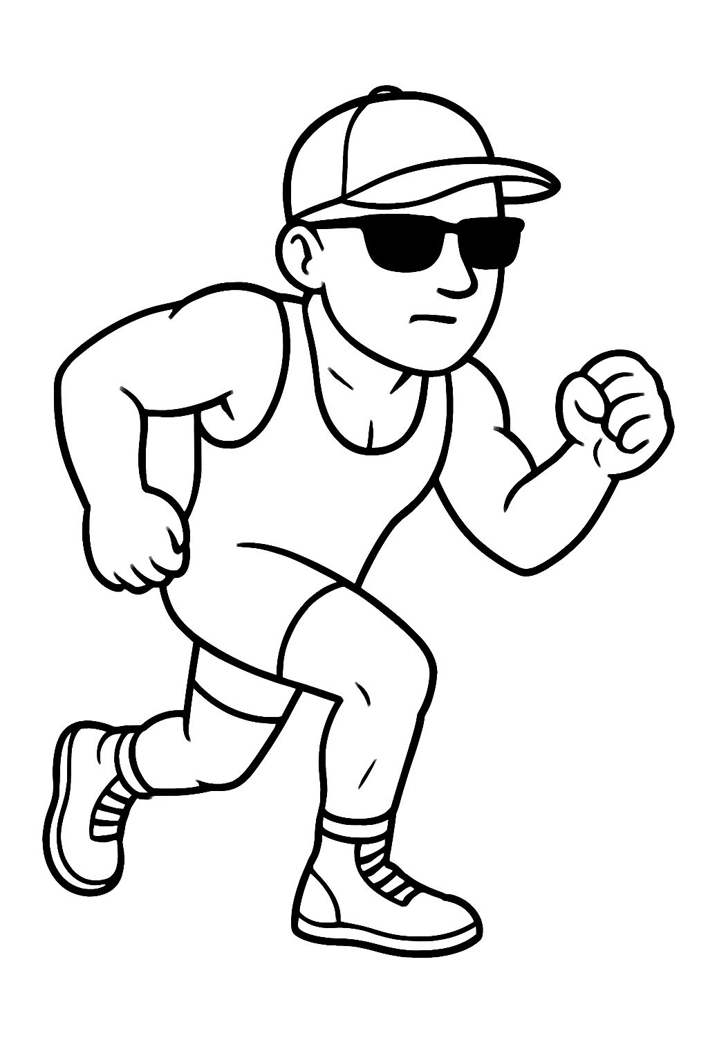 Dynamic Muscular Male Runner Black and White Line Art Coloring Book Pages