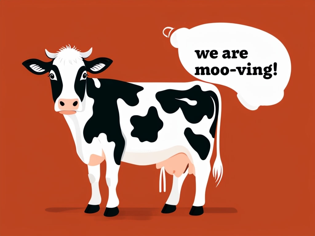 Playful Black and White Cow Illustration with Speech Bubble Sticker