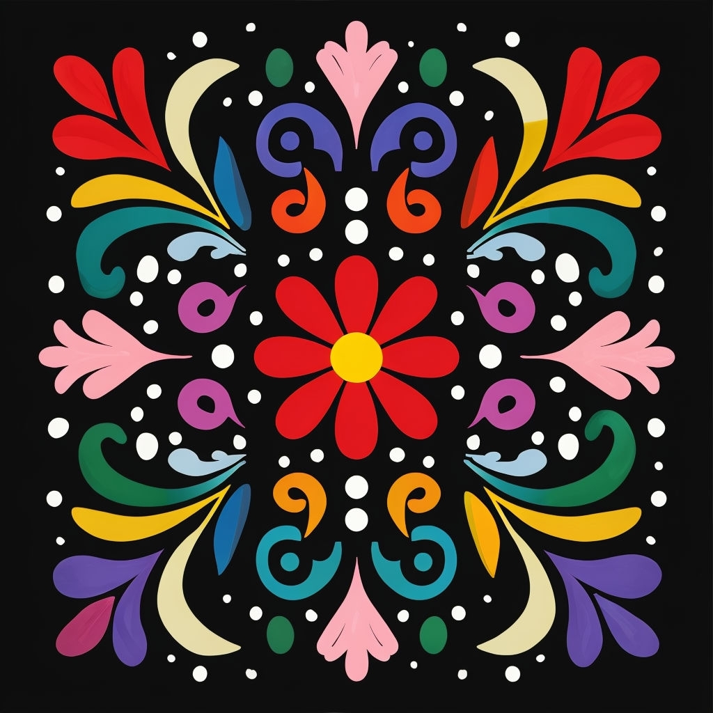 Vibrant Floral Pattern on Black Background for Seamless Patterns