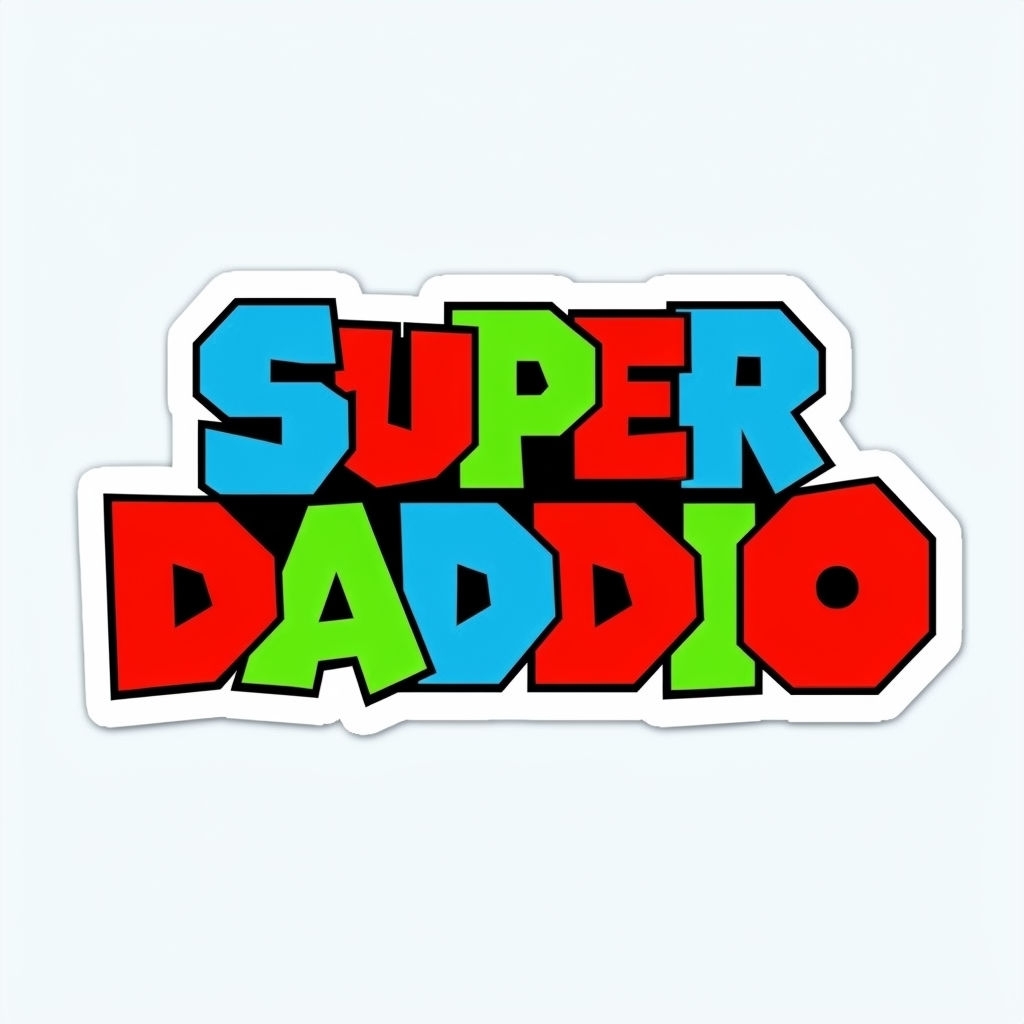 Colorful Super Daddio Retro Video Game Logo Sticker