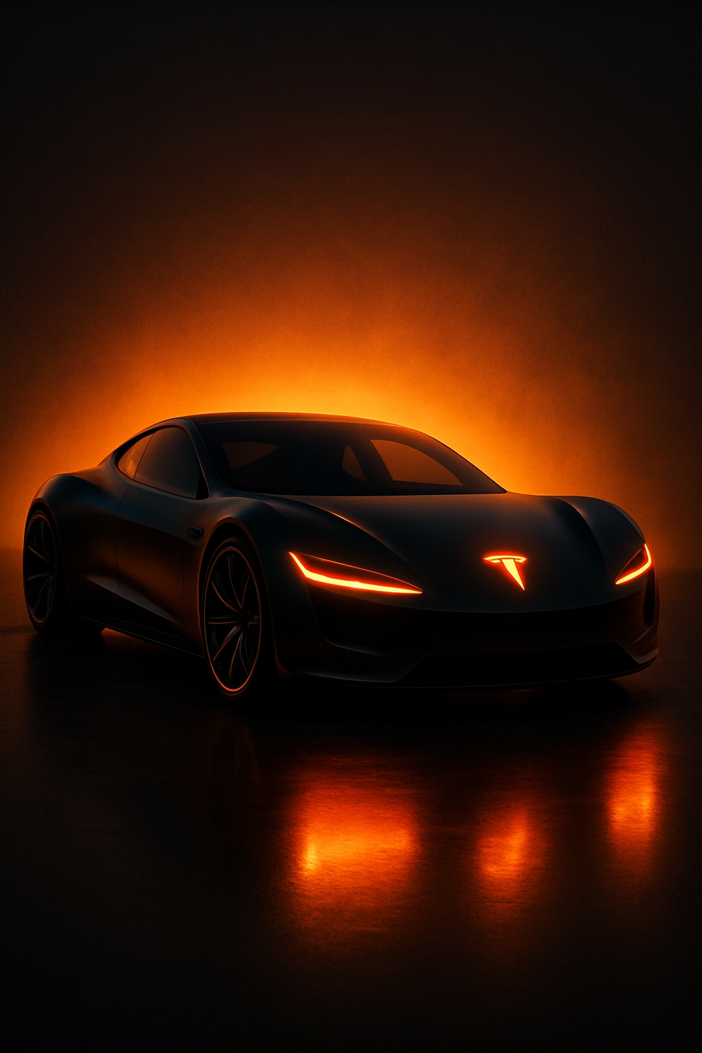 Sleek Matte Black Tesla Sports Car with Neon Accents Mobile Wallpaper