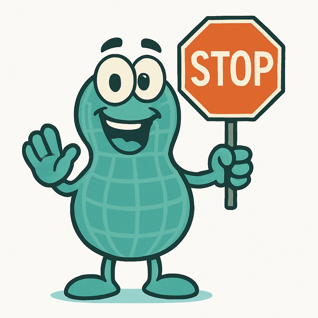 Cheerful Cartoon Peanut Character with Stop Sign Sticker