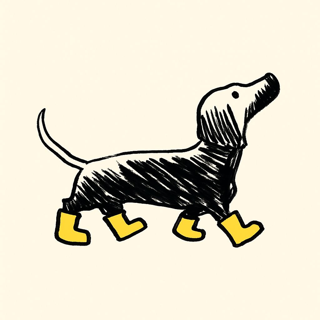 Playful Black Dog in Yellow Boots Minimalist Illustration Poster