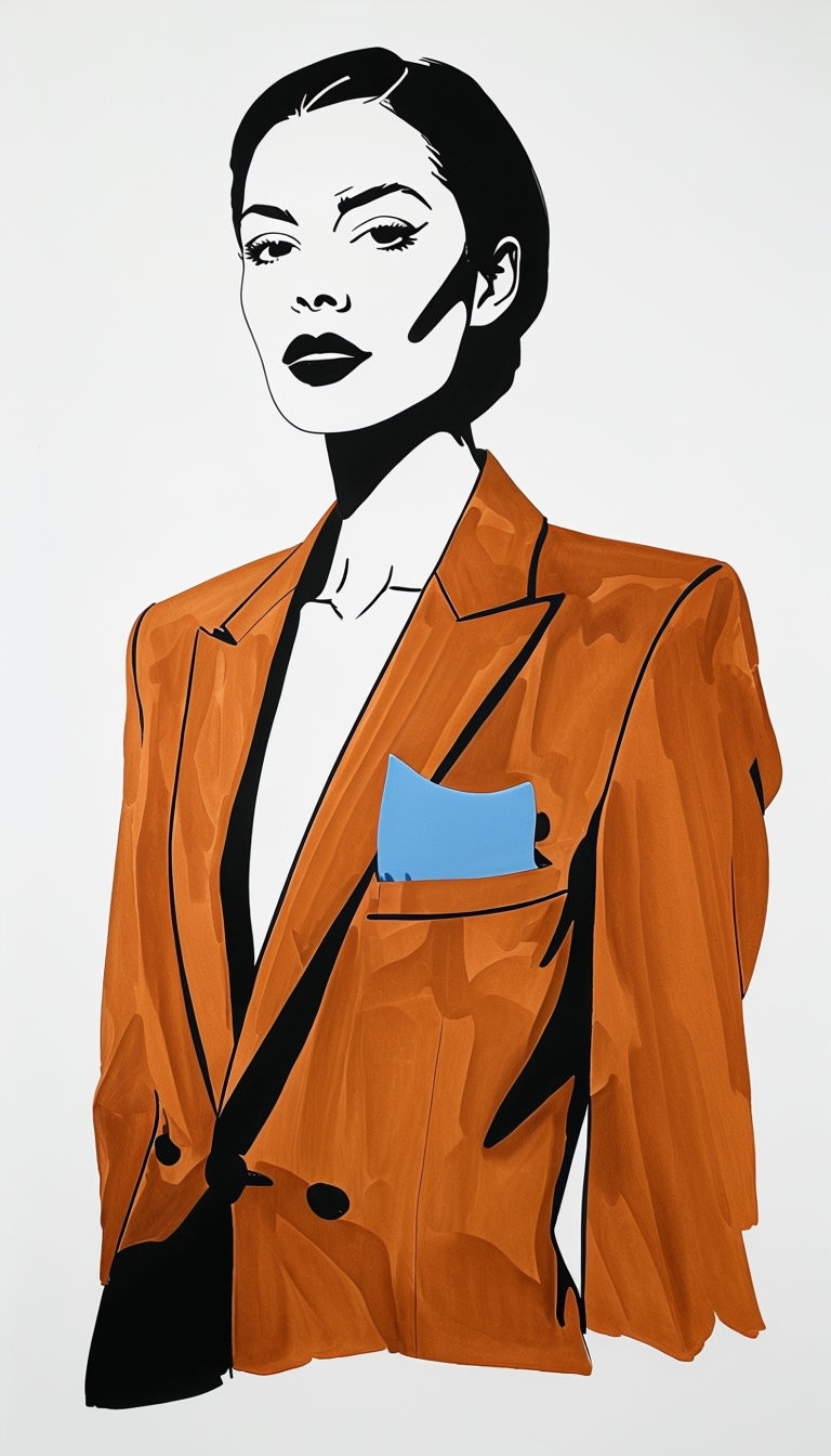 Bold Blazer and Vibrant Pocket Square Ink Illustration Mobile Wallpaper