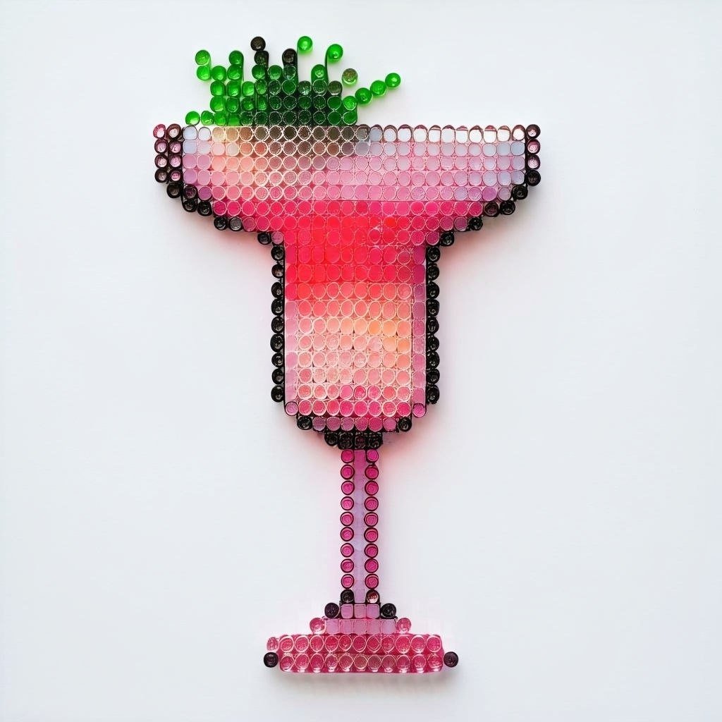 Pixelated Cocktail Glass Design in Cross-Stitch Hama Beads T-Shirt