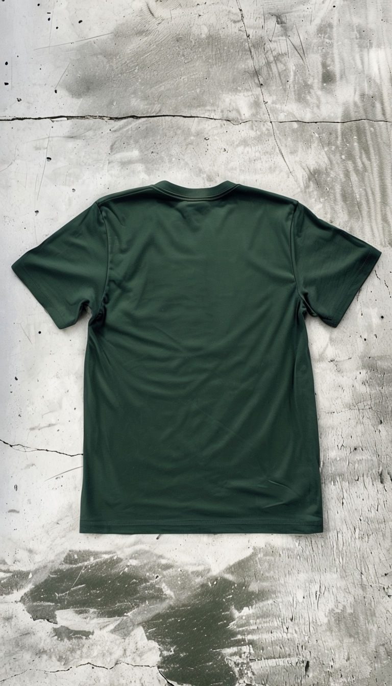 Forest Green Short-Sleeved T-Shirt Mockup on Concrete Surface Mockup