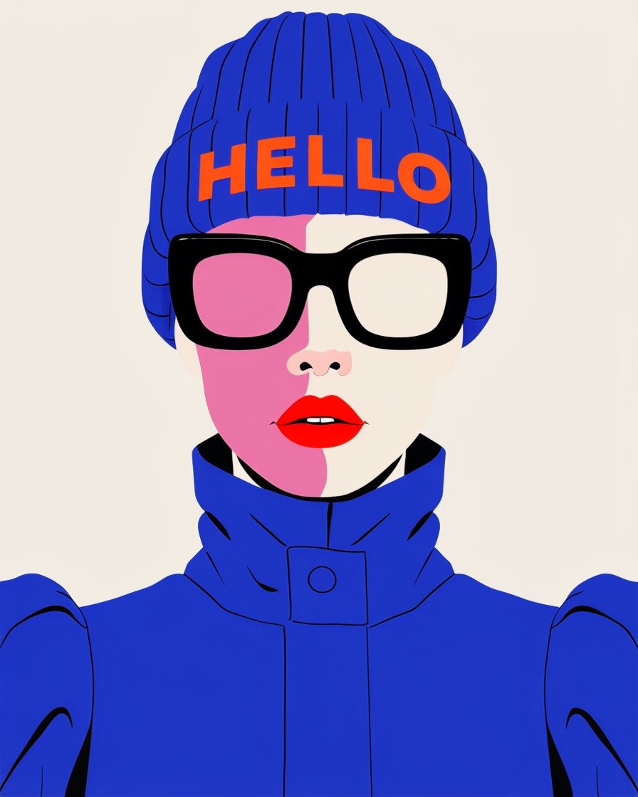 Modern Minimalist Illustration of Person in Blue Beanie Art