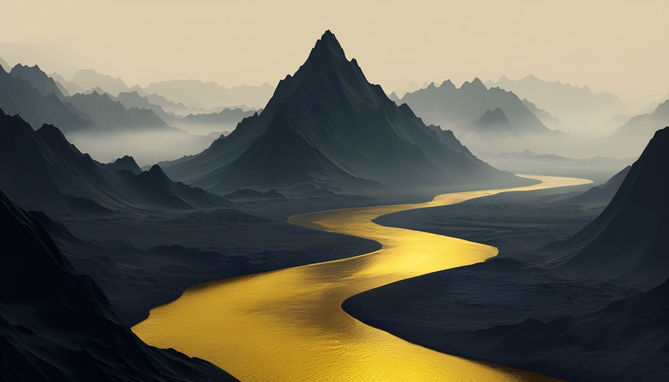 Surreal Golden River in Abstract Landscape Virtual Background