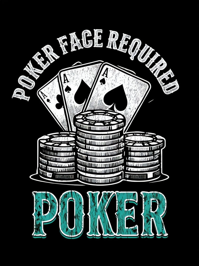 Bold Distressed Poker Face Required Graphic T-Shirt Design