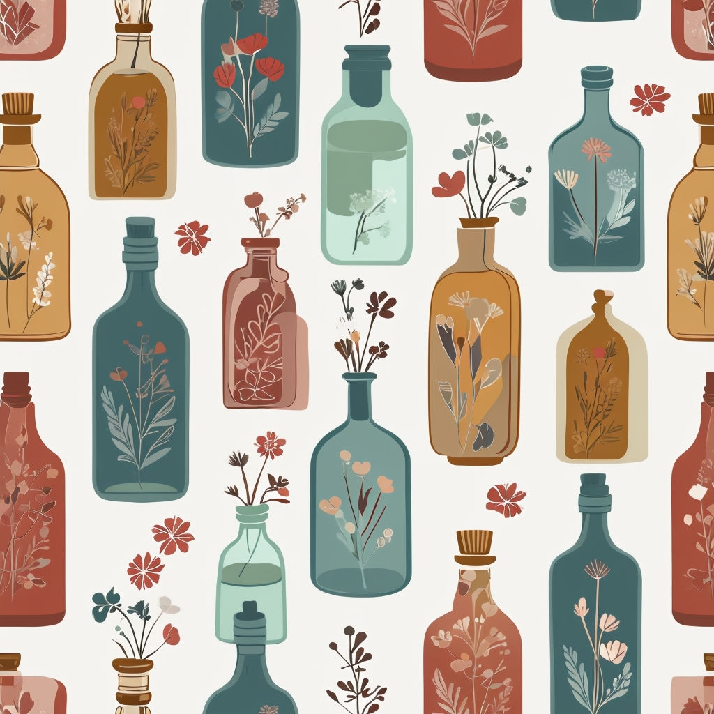 Charming Vintage Apothecary Bottles Seamless Pattern Design Sticker