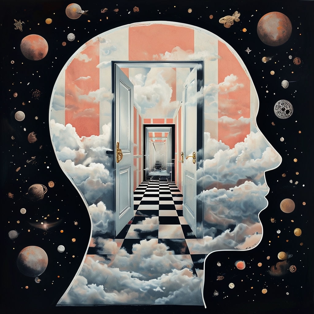 Surreal Human Head in Clouds with Eroded Steps Art - Playground