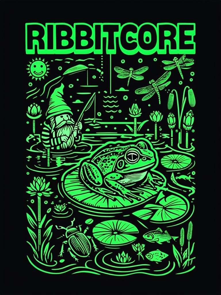 Vibrant Neon Green RIBBITCORE Pond Ecosystem T-Shirt