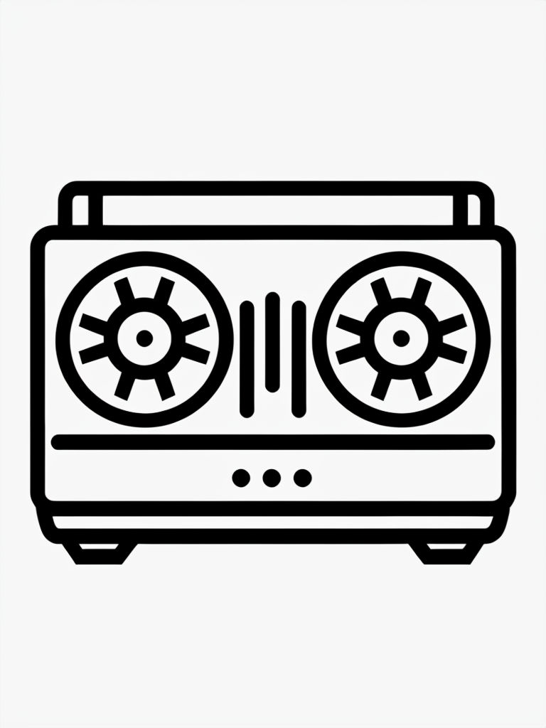 Minimalist Black Line Icon of Stereo Tape Recorder Coloring Book Page