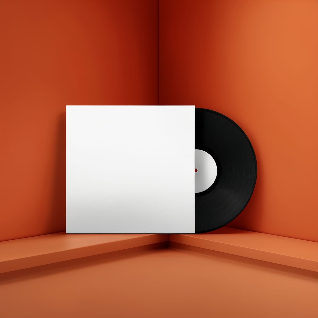 Modern Blank Vinyl Record Display Mockup on Orange Background