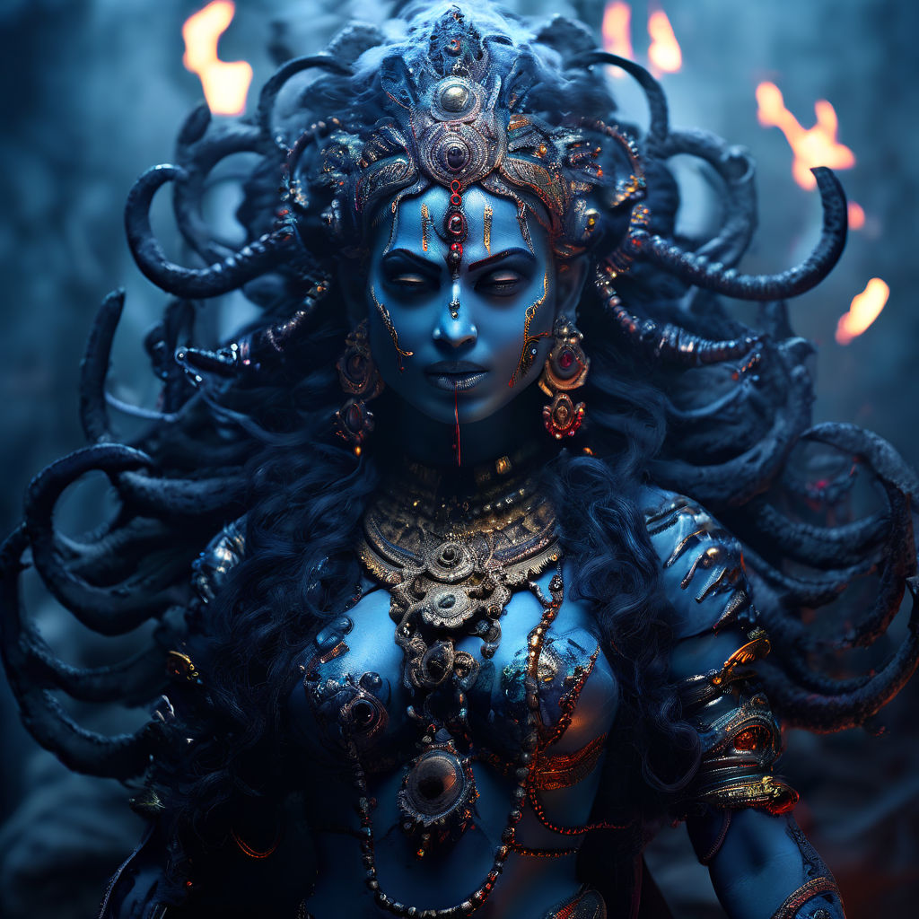 The hindu godess Kali completely nude with 6 arms