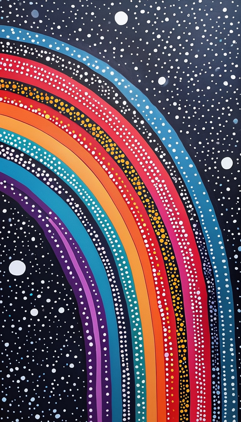 Vibrant Whimsical Rainbow with Starry Sky Mobile Wallpaper