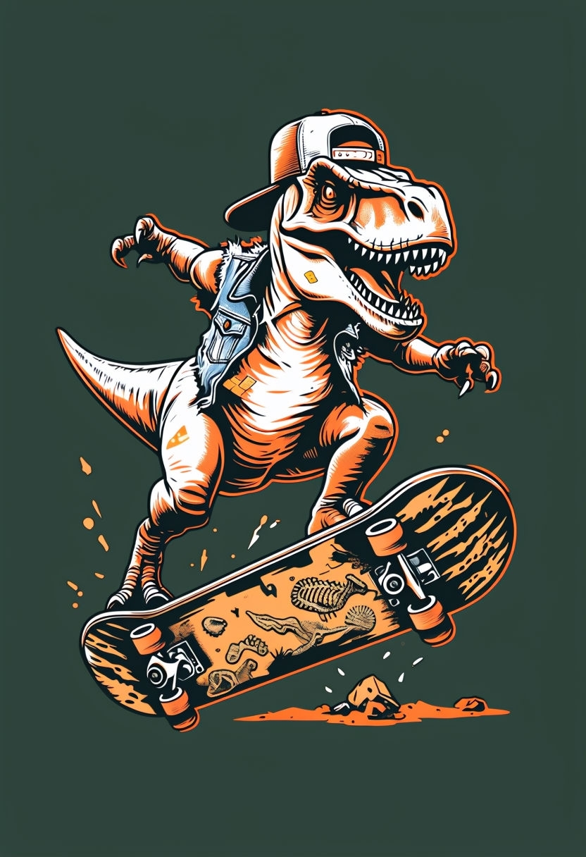 Cool Dynamic T-Rex Skateboarder Graphic T-Shirt