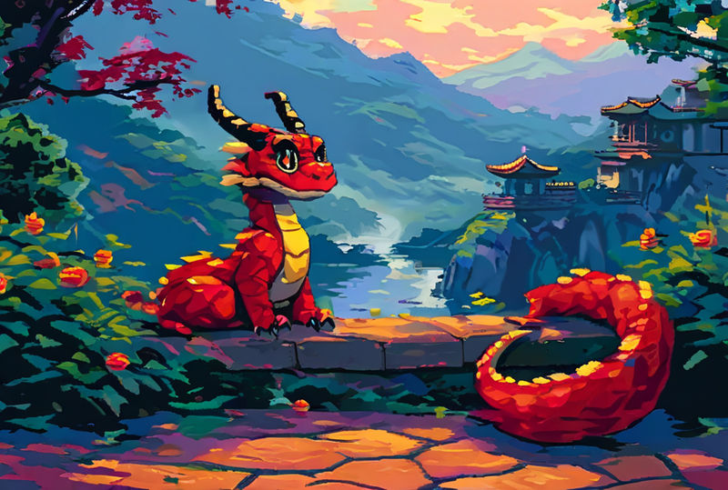 Pixel art of the character Mushu from Mulan set against the ... by ...