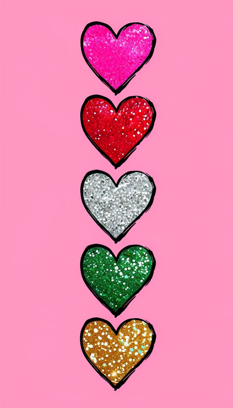 Glittery Heart Shapes on Pink Background Phone Case Cover