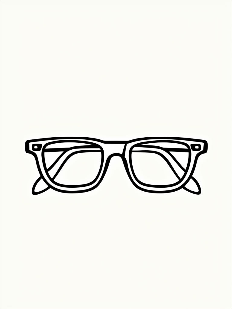 Minimalist Black Line Drawing of Classic Glasses Coloring Book Pages