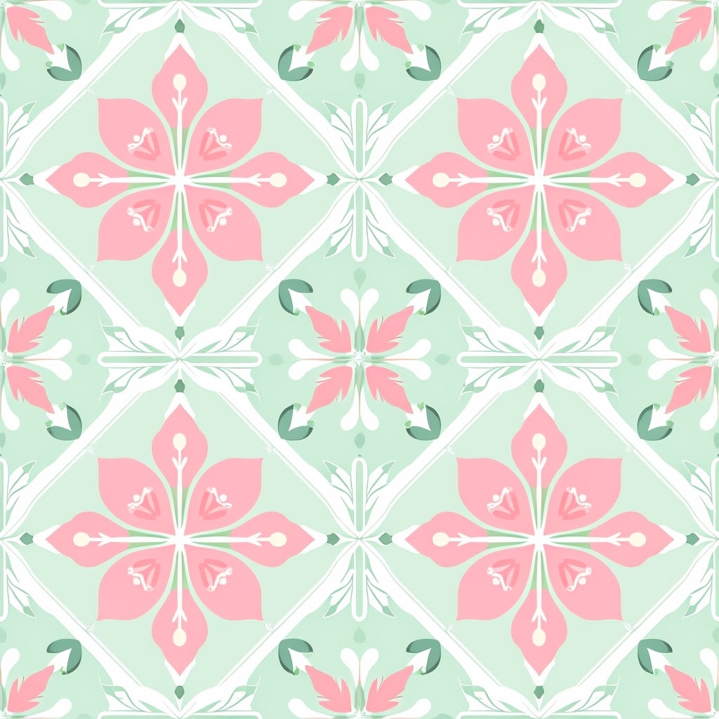 Stylized Spring Flowers and Geometric Accents Seamless Pattern