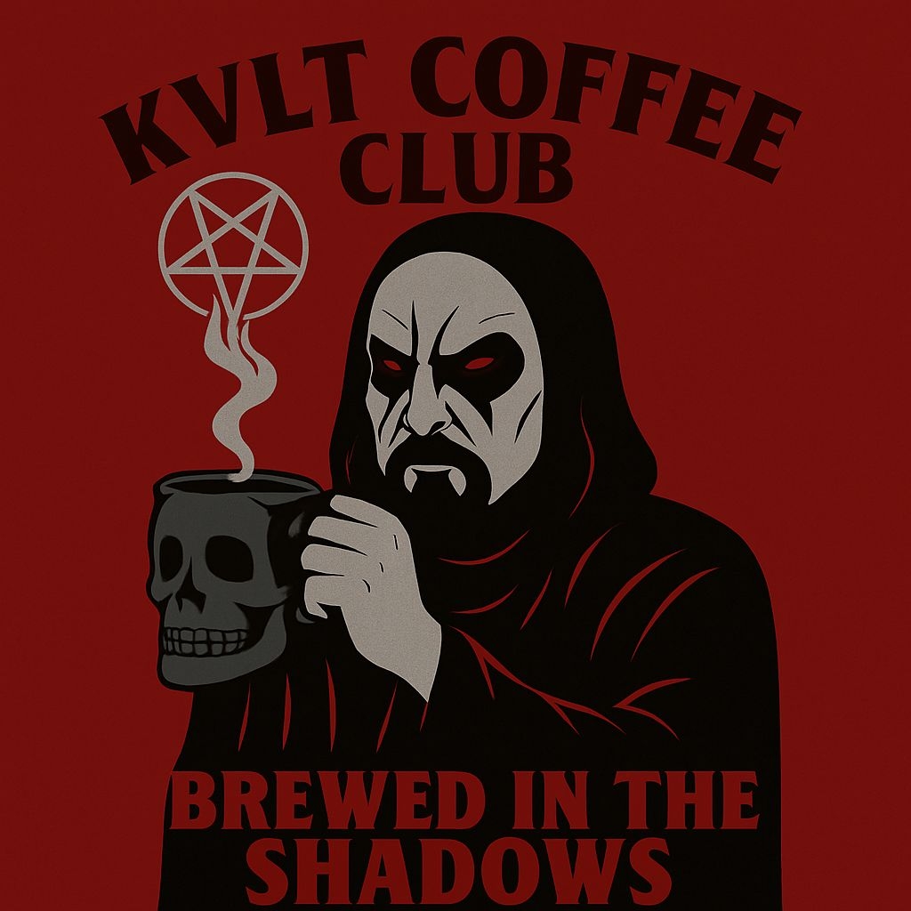 Gothic KVLT Coffee Club Skull Mug Illustration with Steam