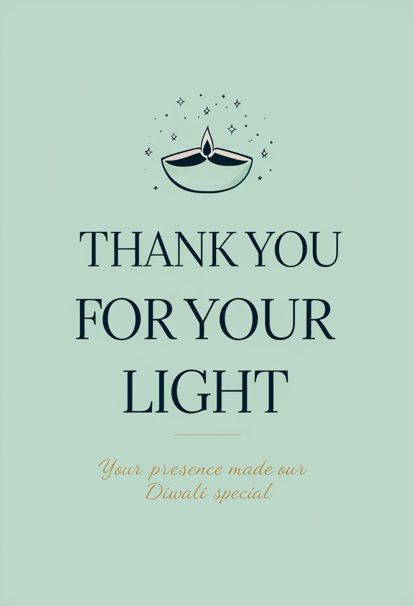 Chic Minimalist Thank You Card for Diwali with Diya and Stars